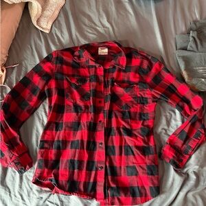 Red and Black Plaid Button-Up Shirt